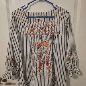 Savanna Jane Striped Blouse with Floral Embroidery